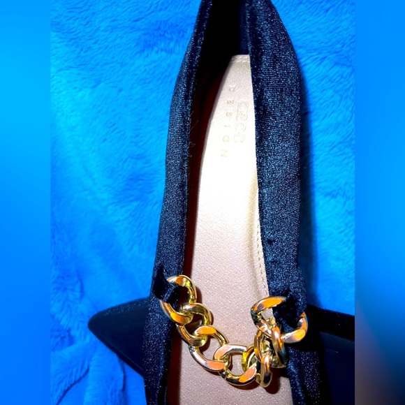 ASOS Design black velvet gold chain embellished flat size 9 - Picture 2 of 6